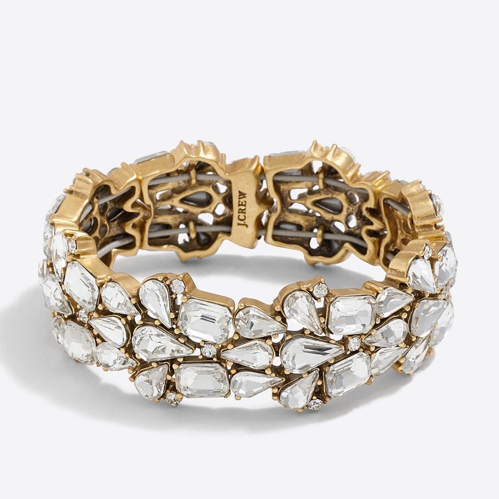 Vintage J. Crew Gold and Silver Crystal leaves stretch bracelet - Picture 1 of 8